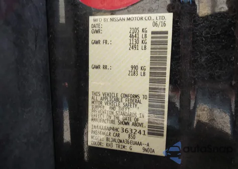 2017 Nissan Maxima 3.5 S from USA, damaged, VIN 1N4AA6AP4HC363241